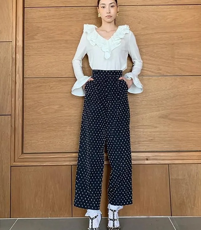 【Adonisis】シアードットフリルジャージーTOP★☆250320