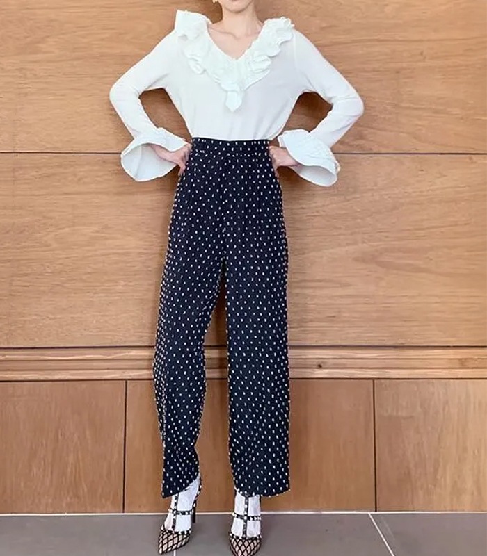 【Adonisis】シアードットフリルジャージーTOP★☆250320