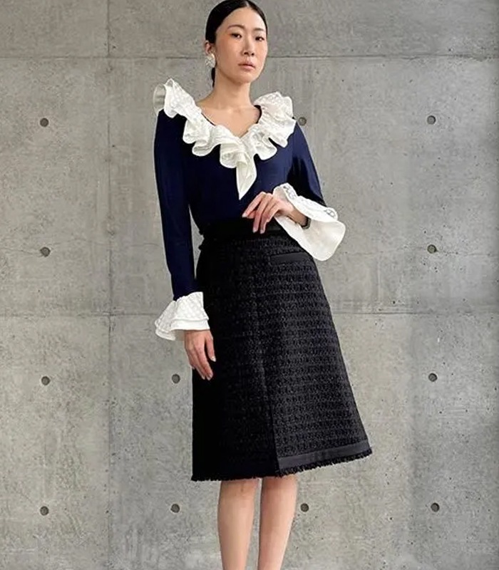 【Adonisis】シアードットフリルジャージーTOP★☆250320