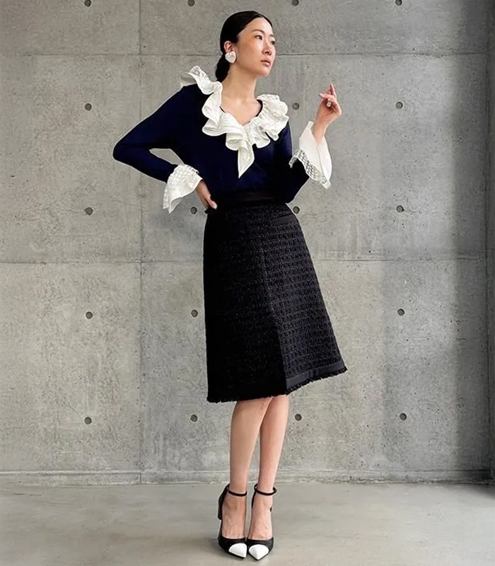 【Adonisis】シアードットフリルジャージーTOP★☆250320