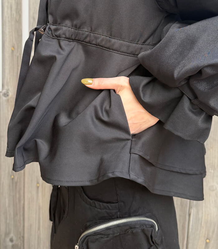 【TOLNERA】ドロストAラインフリルフレアー中綿フーディージャケット★T57160JS