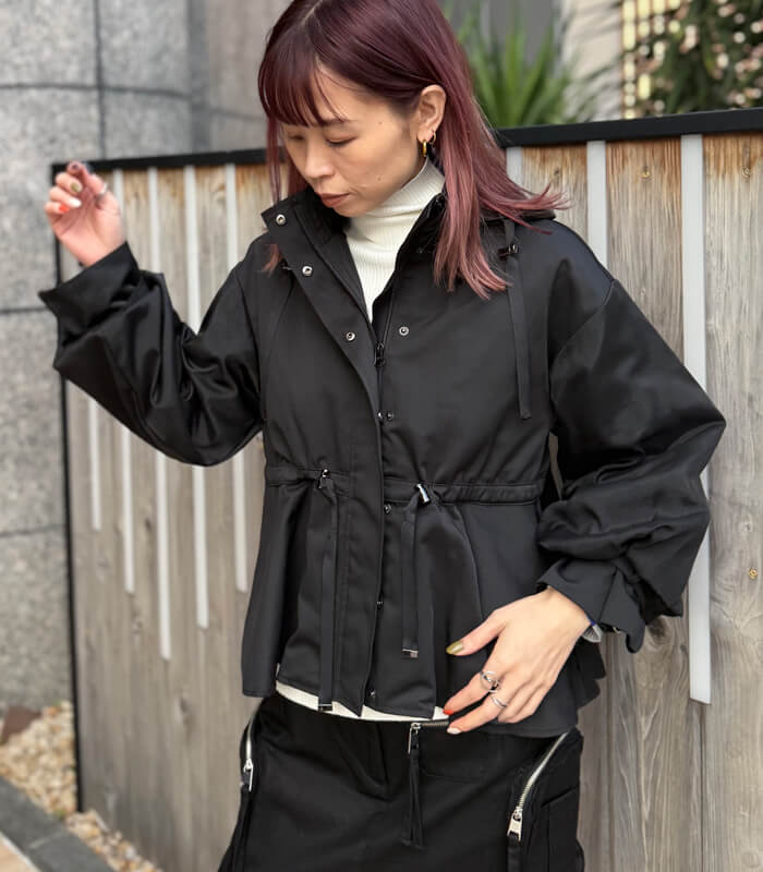 【TOLNERA】ドロストAラインフリルフレアー中綿フーディージャケット★T57160JS