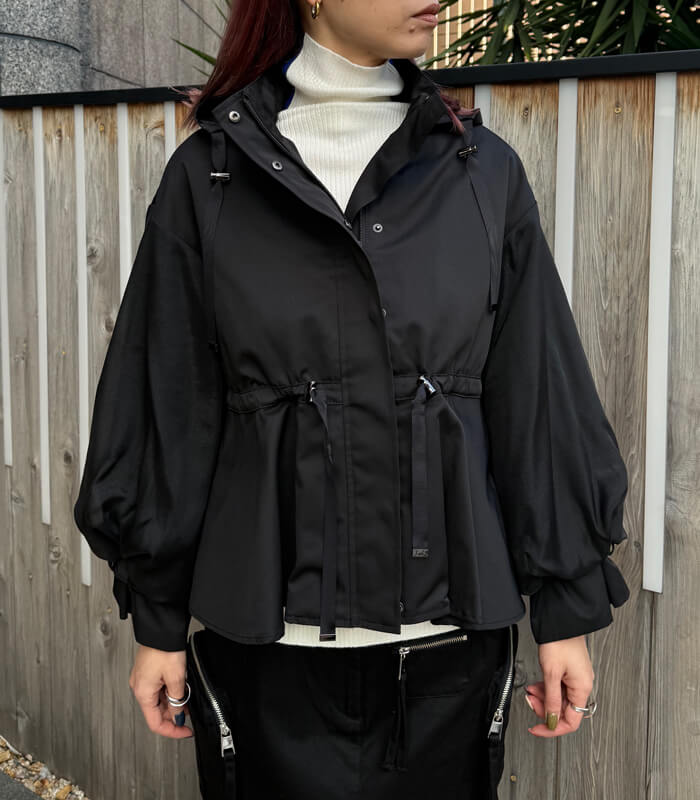 【TOLNERA】ドロストAラインフリルフレアー中綿フーディージャケット★T57160JS