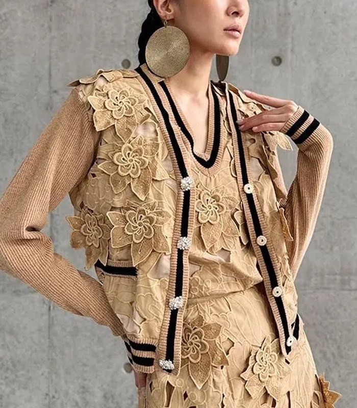 【Adonisis】フラワーモチーフレース&モールニットカーディガン★250313