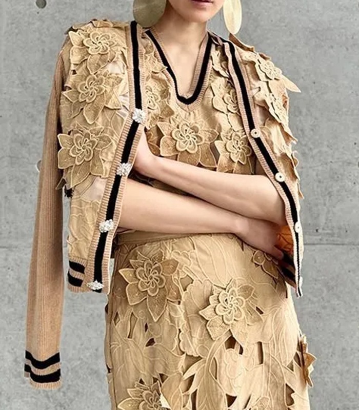 【Adonisis】フラワーモチーフレース&モールニットカーディガン★250313