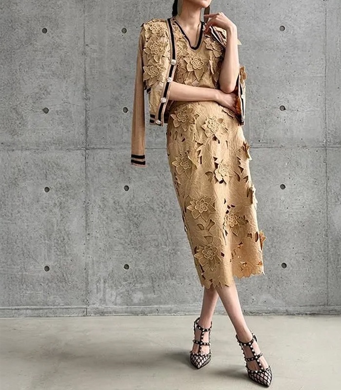 【Adonisis】フラワーモチーフレース&モールニットカーディガン★250313