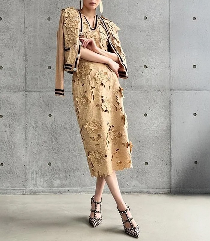 【Adonisis】フラワーモチーフレース&モールニットカーディガン★250313