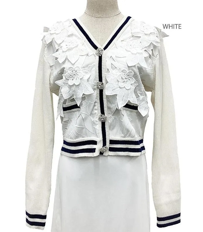 【Adonisis】フラワーモチーフレース&モールニットカーディガン★250313