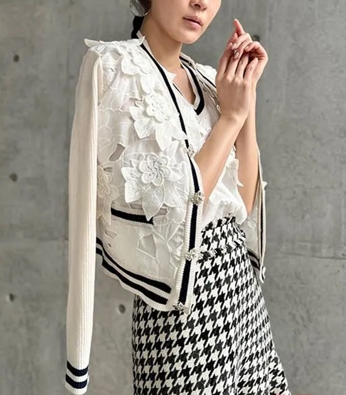 【Adonisis】フラワーモチーフレース&モールニットカーディガン★250313