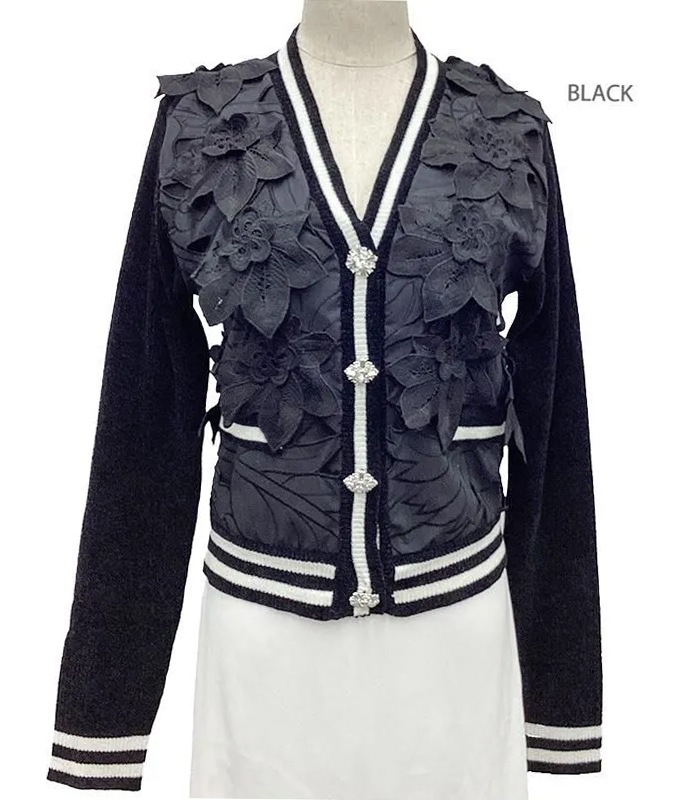 Adonisis】フラワーモチーフレース＆モールニットカーディガン