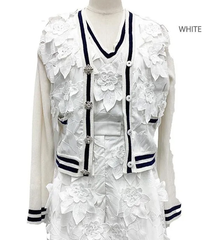 【Adonisis】フラワーモチーフレース&モールニットカーディガン★250313