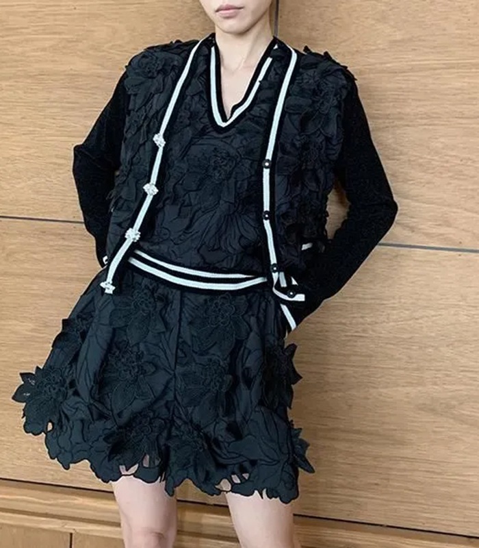 【Adonisis】フラワーモチーフレース&モールニットカーディガン★250313