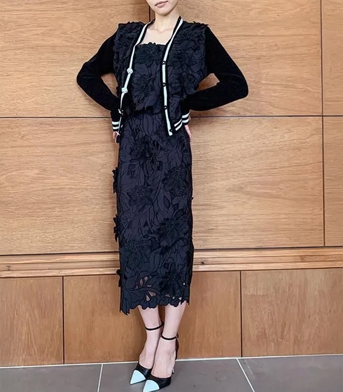 【Adonisis】フラワーモチーフレース&モールニットカーディガン★250313