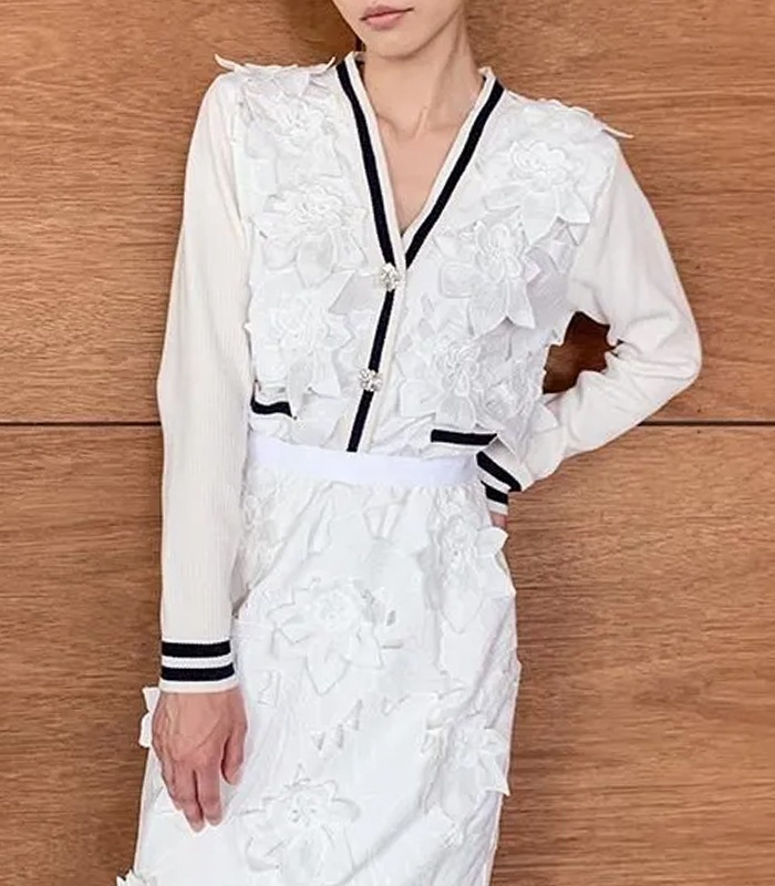 【Adonisis】フラワーモチーフレース&モールニットカーディガン★250313