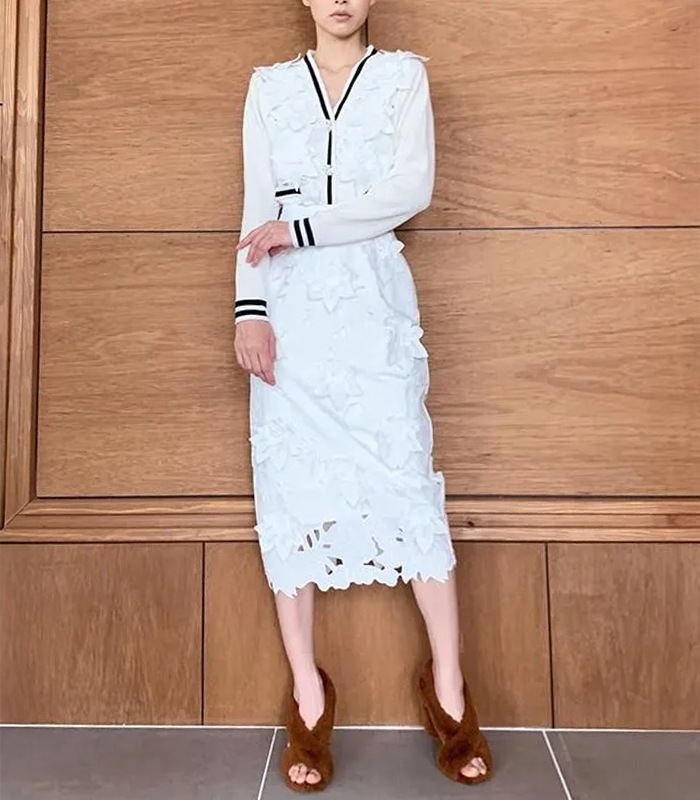 【Adonisis】フラワーモチーフレース&モールニットカーディガン★250313