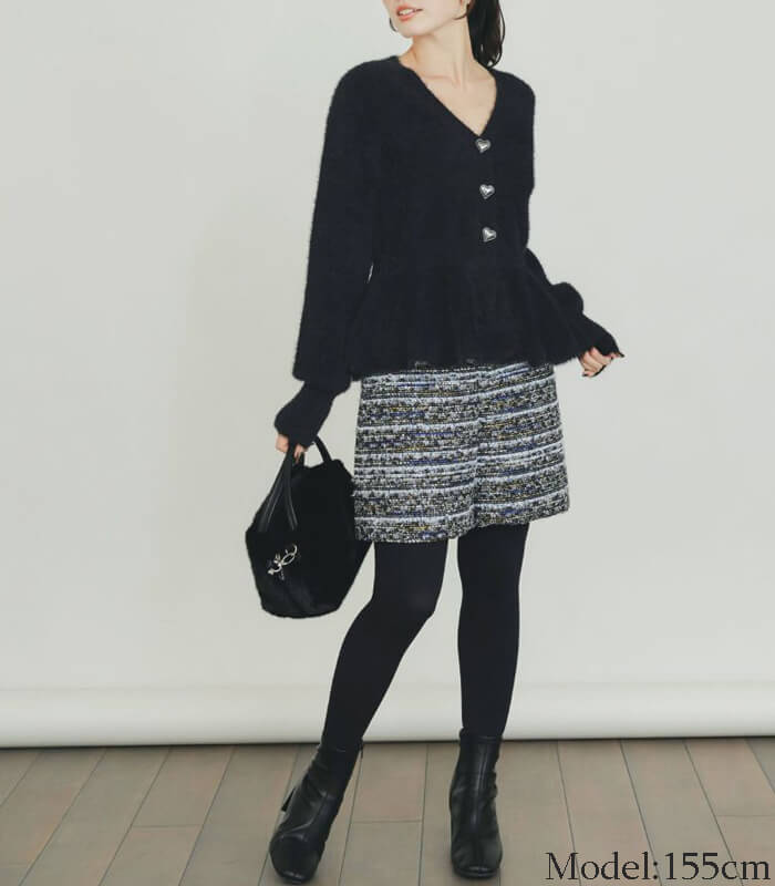 【PICCIN PERLA】ハートボタンペプラムシャギーカーディガン★☆907350