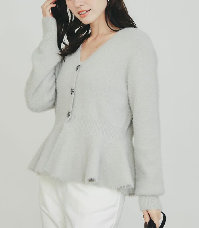 【PICCIN PERLA】ハートボタンペプラムシャギーカーディガン★☆907350