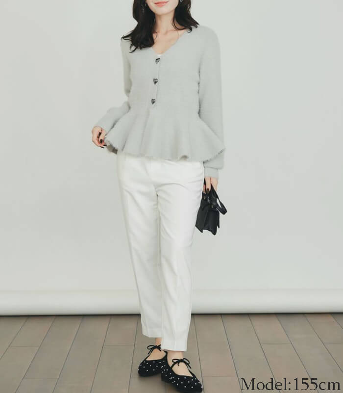 【PICCIN PERLA】ハートボタンペプラムシャギーカーディガン★☆907350