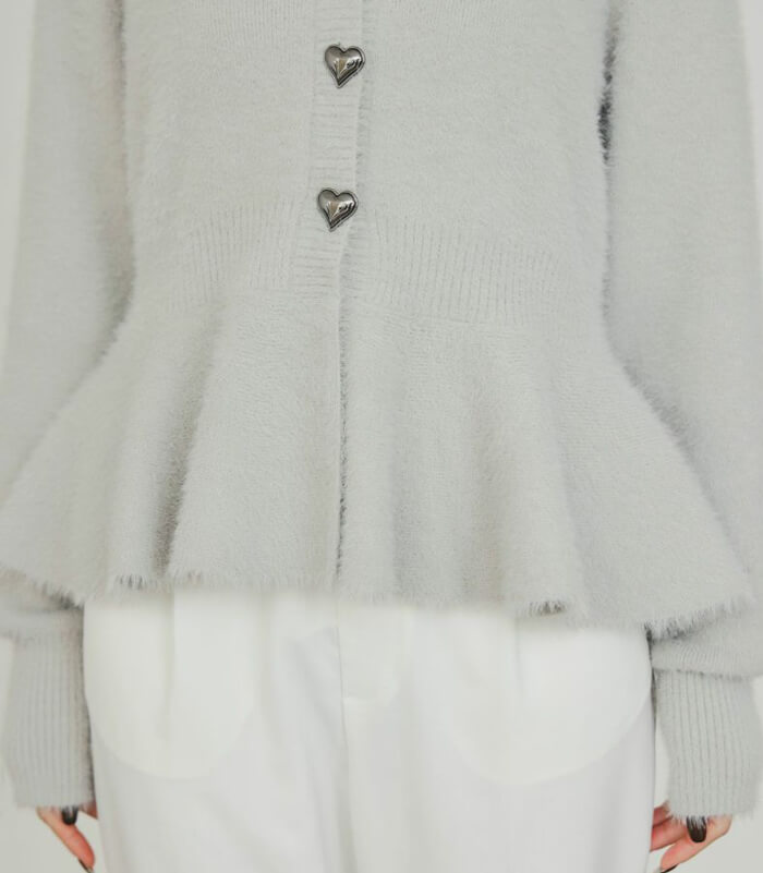 【PICCIN PERLA】ハートボタンペプラムシャギーカーディガン★☆907350