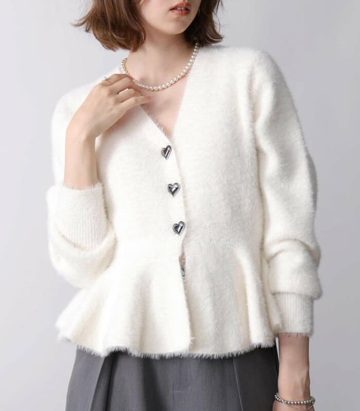 【PICCIN PERLA】ハートボタンペプラムシャギーカーディガン★☆907350