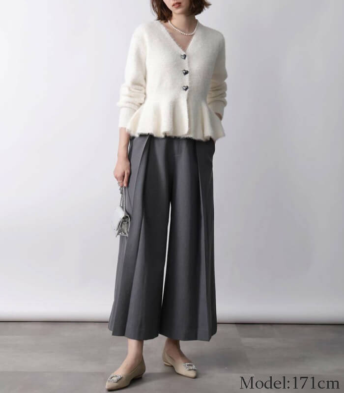 【PICCIN PERLA】ハートボタンペプラムシャギーカーディガン★☆907350