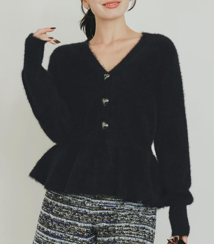 【PICCIN PERLA】ハートボタンペプラムシャギーカーディガン★☆907350