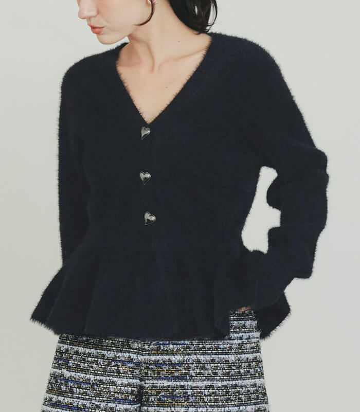 【PICCIN PERLA】ハートボタンペプラムシャギーカーディガン★☆907350