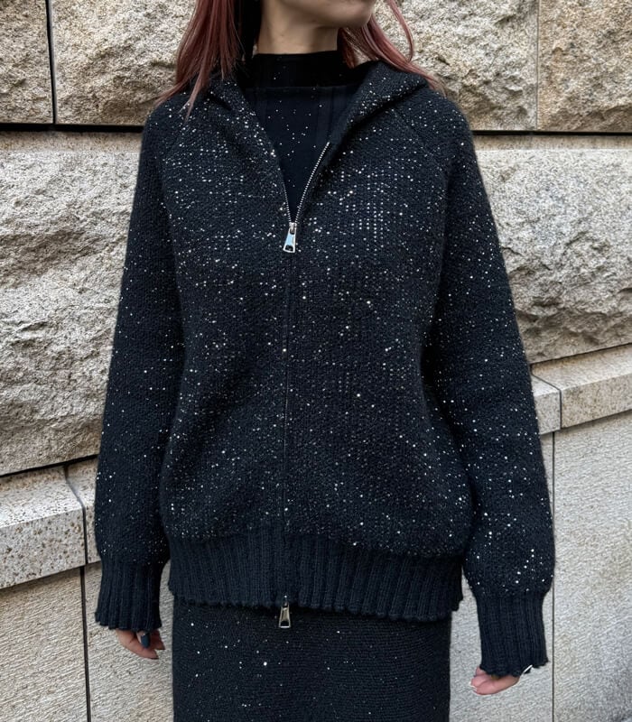 【SALE】【DESERT ROSE】ラメスパンコールニットフーディー▼☆BDJK-22