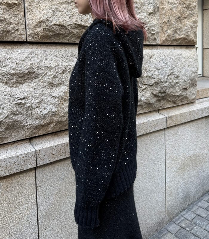 【SALE】【DESERT ROSE】ラメスパンコールニットフーディー▼☆BDJK-22