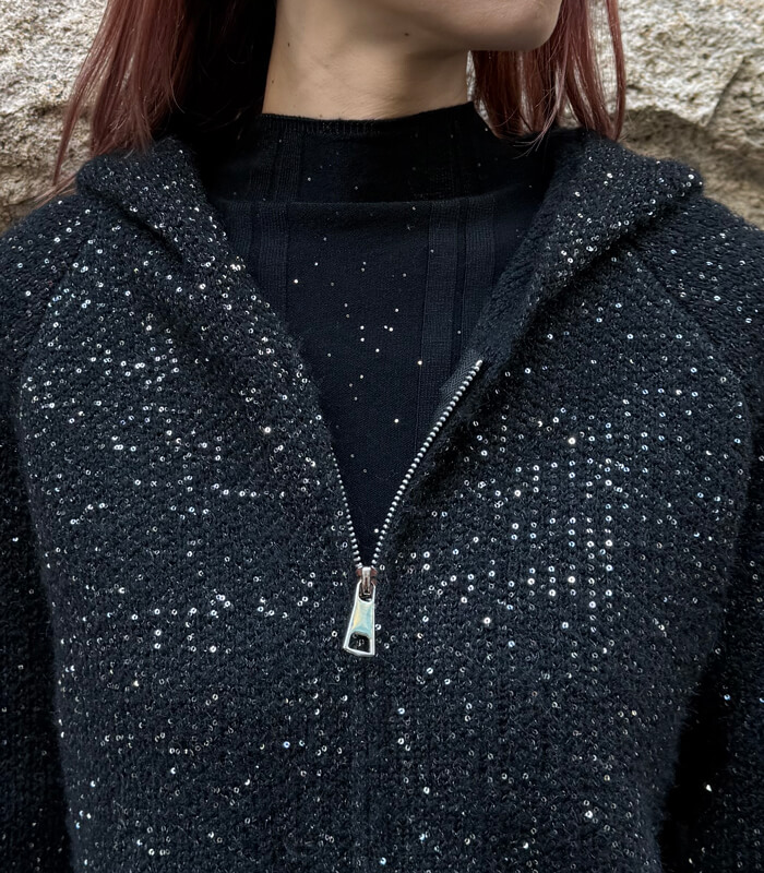 【SALE】【DESERT ROSE】ラメスパンコールニットフーディー▼☆BDJK-22