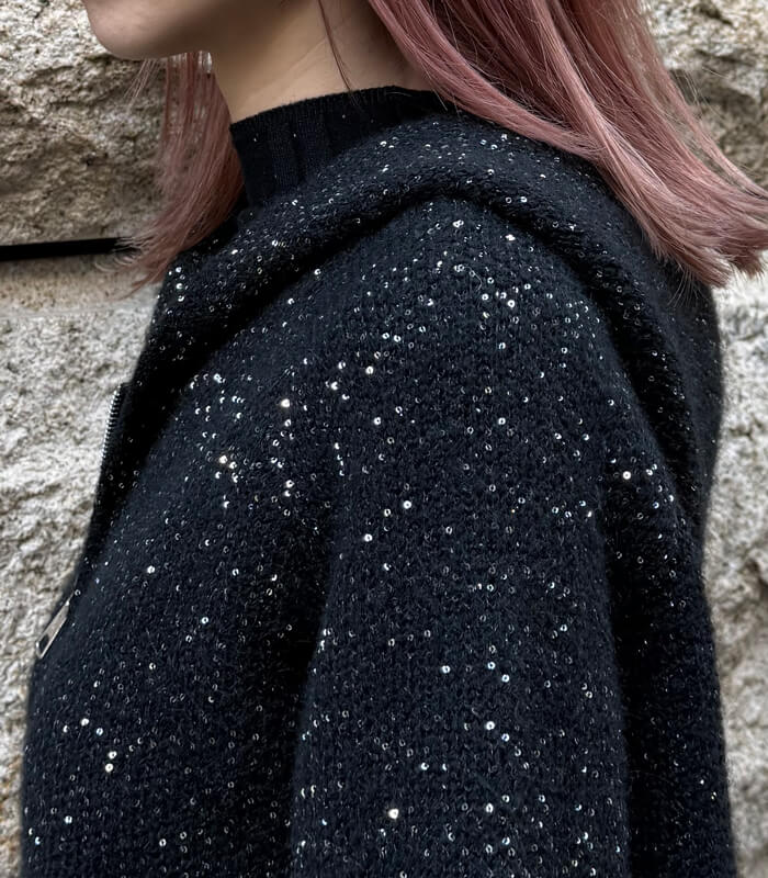 【SALE】【DESERT ROSE】ラメスパンコールニットフーディー▼☆BDJK-22