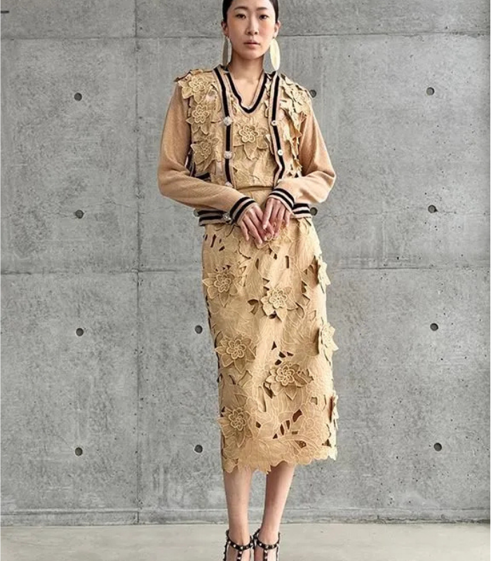 【Adonisis】フラワーモチーフレースタイトスカート★☆250312