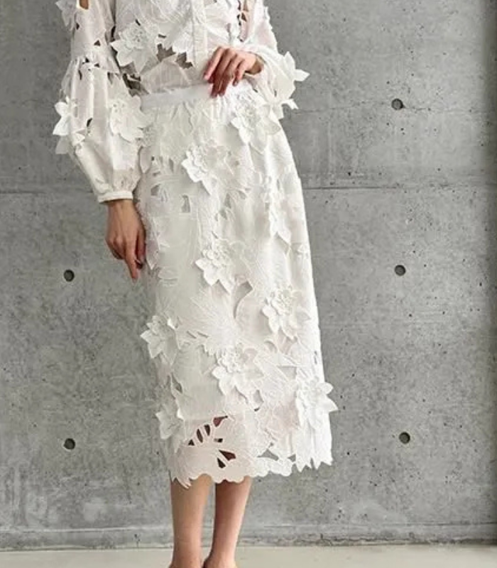 【Adonisis】フラワーモチーフレースタイトスカート★☆250312