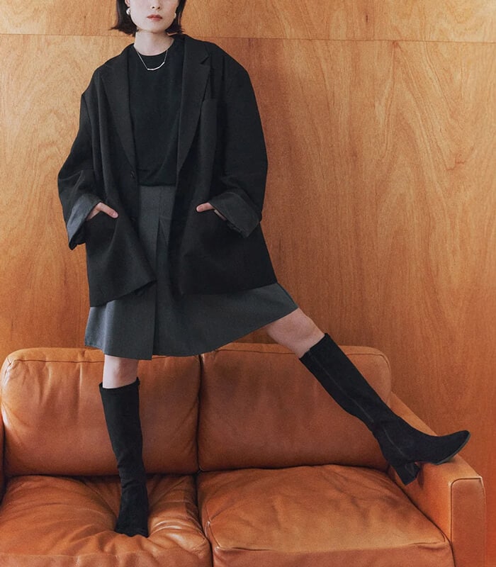 【PARADIS COULEUR】スクエアトウ撥水ストレッチロングブーツ★☆353211