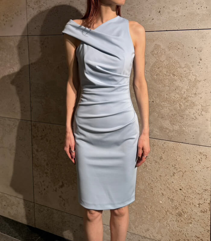 【RINASCIMENTO】アシメネックサイドタックタイトワンピース★ITRIN127684