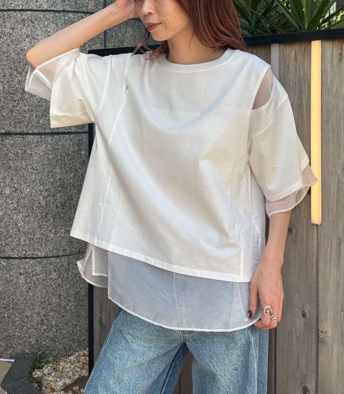 【SALE】【LUGIVA】シアーレイヤードスリーブTシャツ■☆ IT202491A