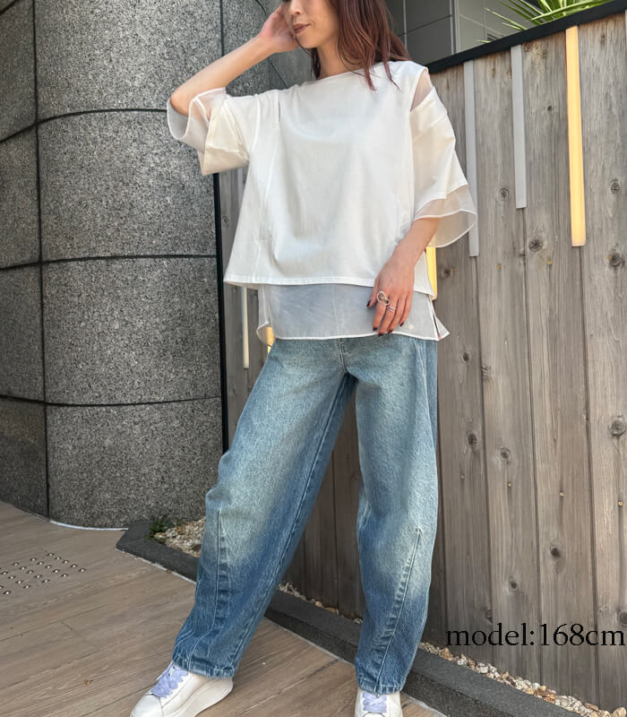 【SALE】【LUGIVA】シアーレイヤードスリーブTシャツ■☆ IT202491A