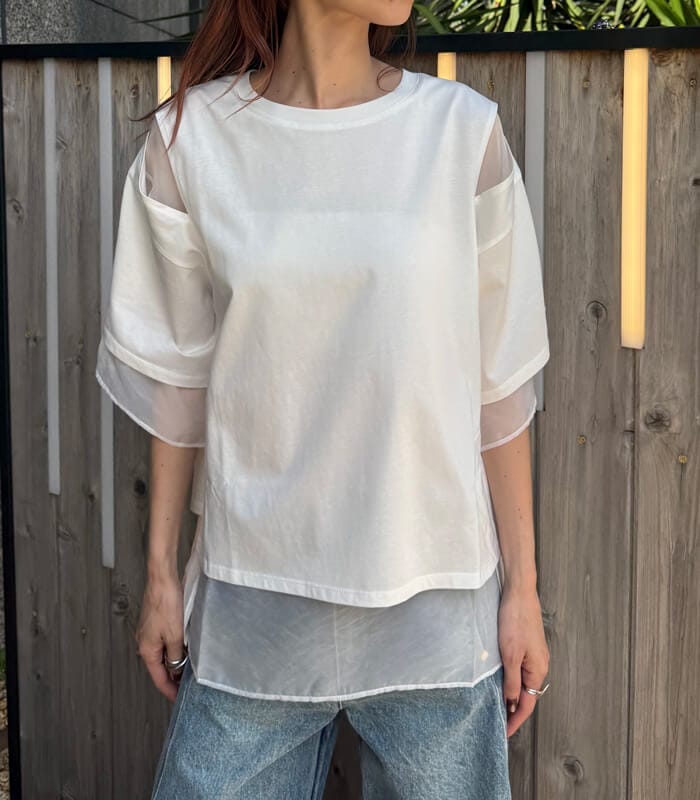 【SALE】【LUGIVA】シアーレイヤードスリーブTシャツ■☆ IT202491A