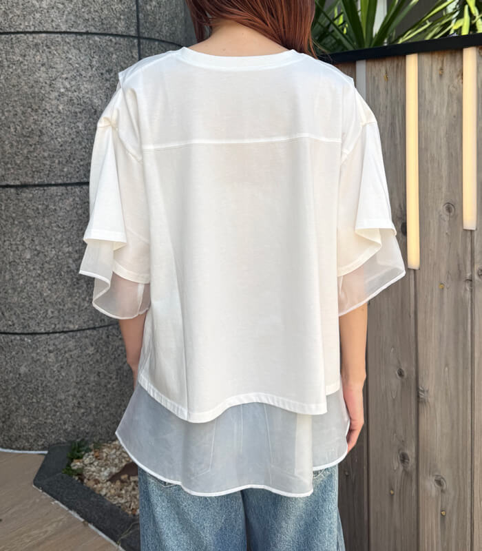 【SALE】【LUGIVA】シアーレイヤードスリーブTシャツ■☆ IT202491A