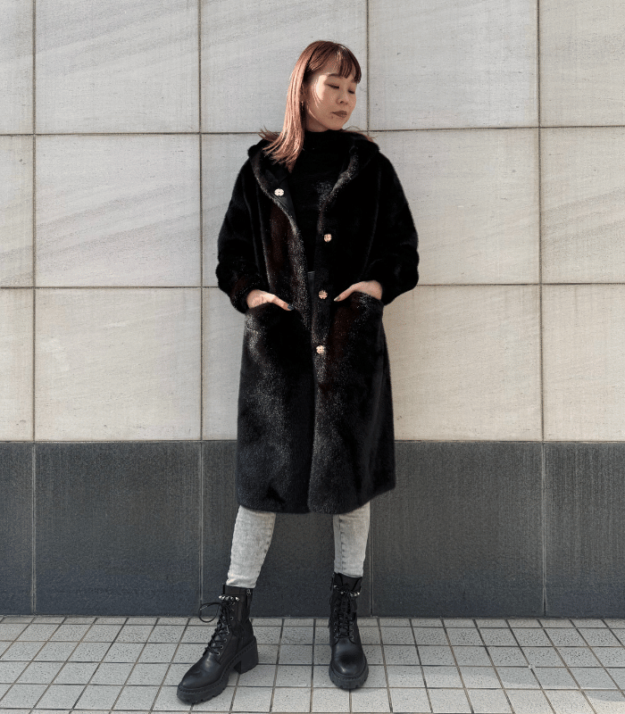 【Rinascimento】フード付きエコファーミドル丈コート★☆ITRIN122225