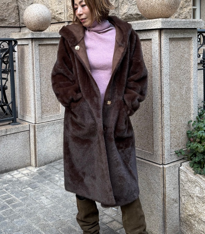 【SALE】【Rinascimento】フード付きエコファーミドル丈コート▼☆ITRIN122225