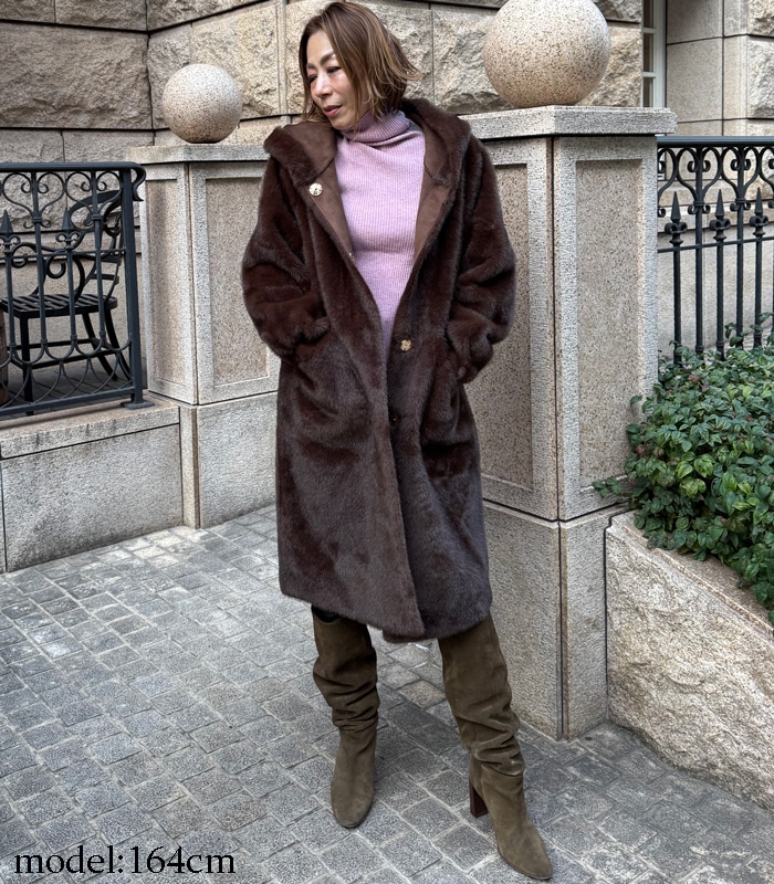 【SALE】【Rinascimento】フード付きエコファーミドル丈コート▼☆ITRIN122225