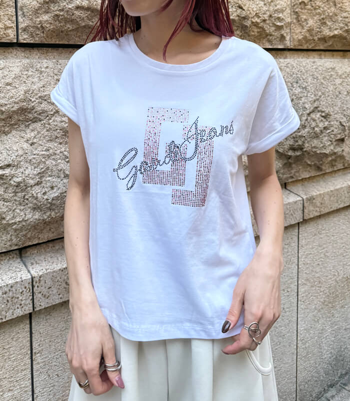 【GAUDI】ロゴ入りラインストーンTシャツ★☆IT611BD64046