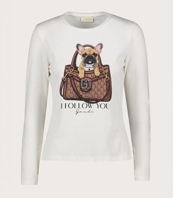 【GAUDI】ビジューロゴドッグプリントTシャツ★IT621BD64017