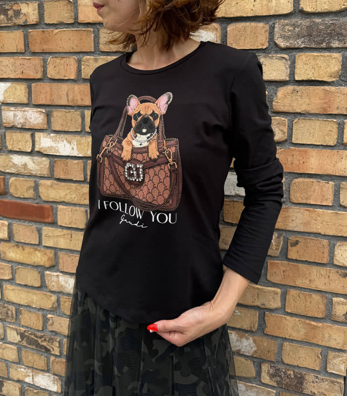 【GAUDI】ビジューロゴドッグプリントTシャツ★IT621BD64017