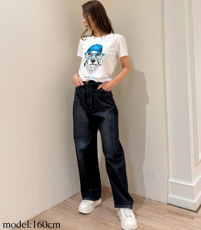 【GAUDI】ドッグプリントラインストーンTシャツ★☆IT611BD64071