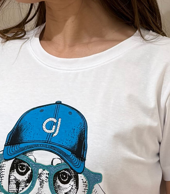 【GAUDI】ドッグプリントラインストーンTシャツ★☆IT611BD64071