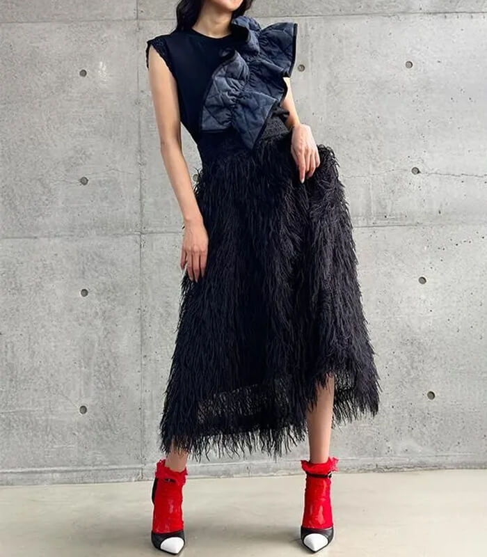 【Adonisis】オーストリッチフェザージャガードフレアスカート★250306