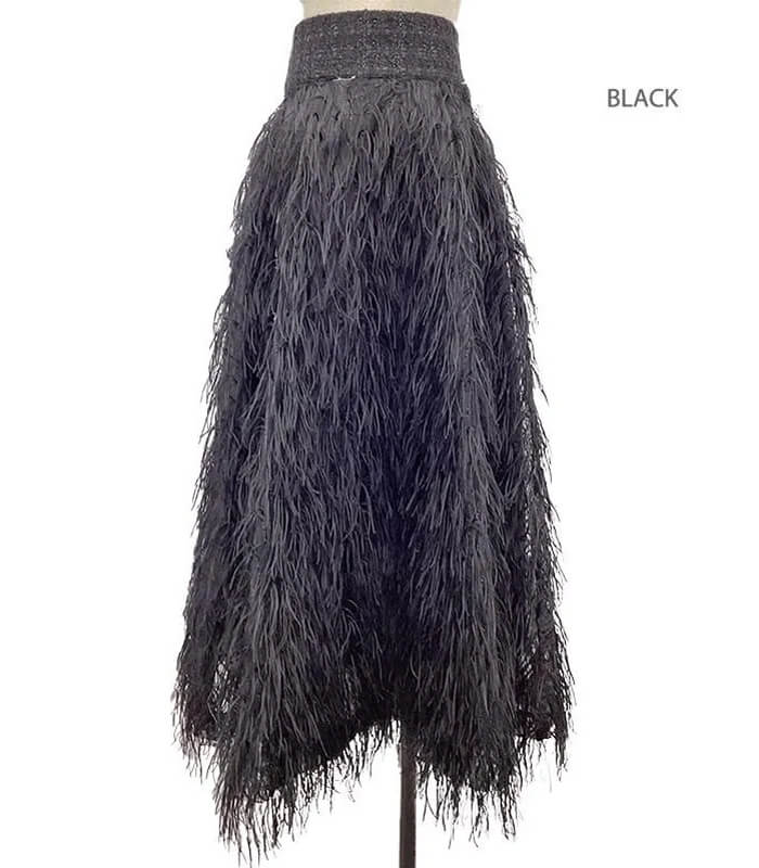 【Adonisis】オーストリッチフェザージャガードフレアスカート★250306