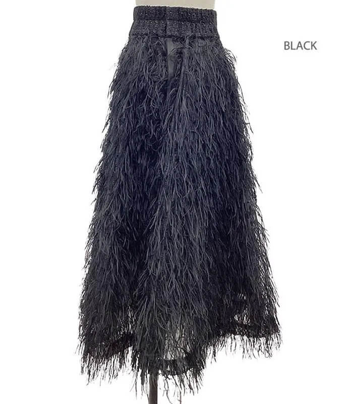 【Adonisis】オーストリッチフェザージャガードフレアスカート★250306